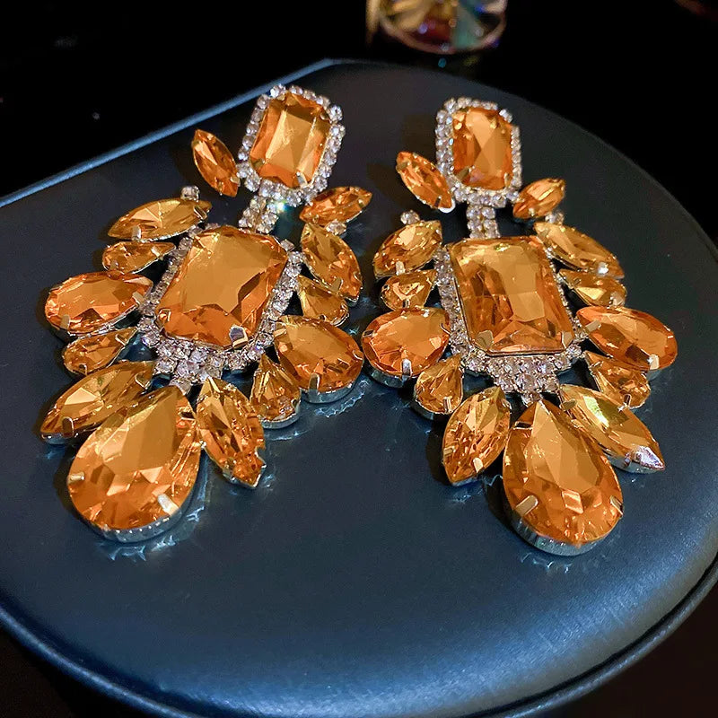 Orange Rhinestone Earrings - Bijoux Art