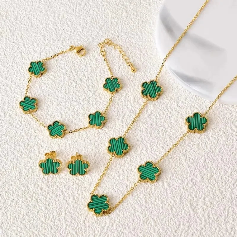 Plant Five Leaf Flower Set Gold-Plated - Bijoux Art