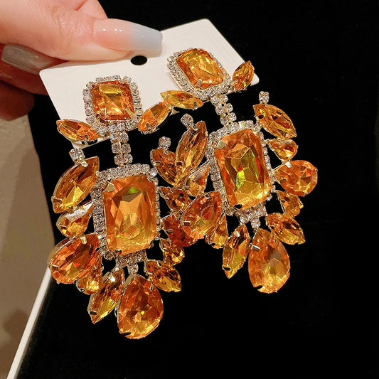 Orange Rhinestone Earrings - Bijoux Art