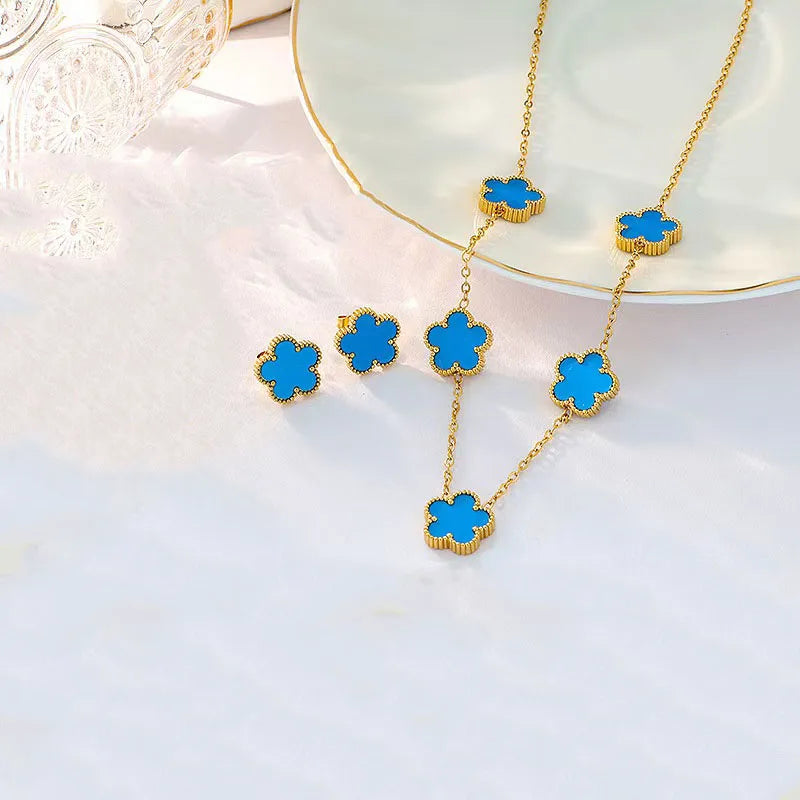 Flower Necklace Earrings  Clover Jewelry - Bijoux Art