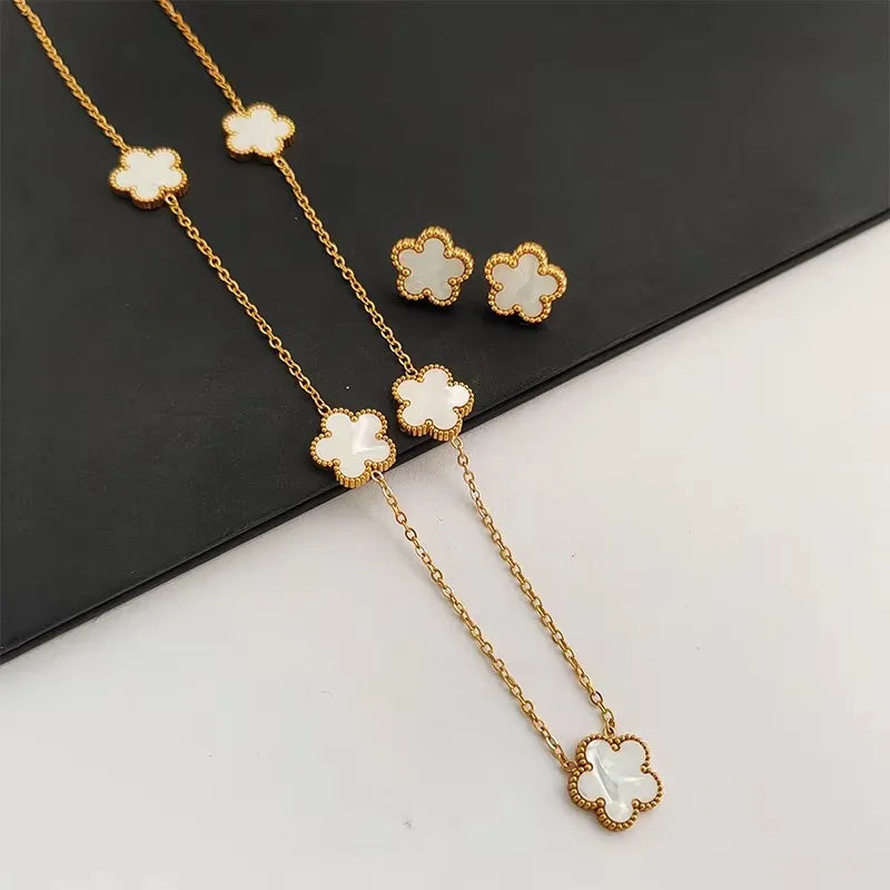 Plant Five Leaf Flower Set Gold-Plated - Bijoux Art