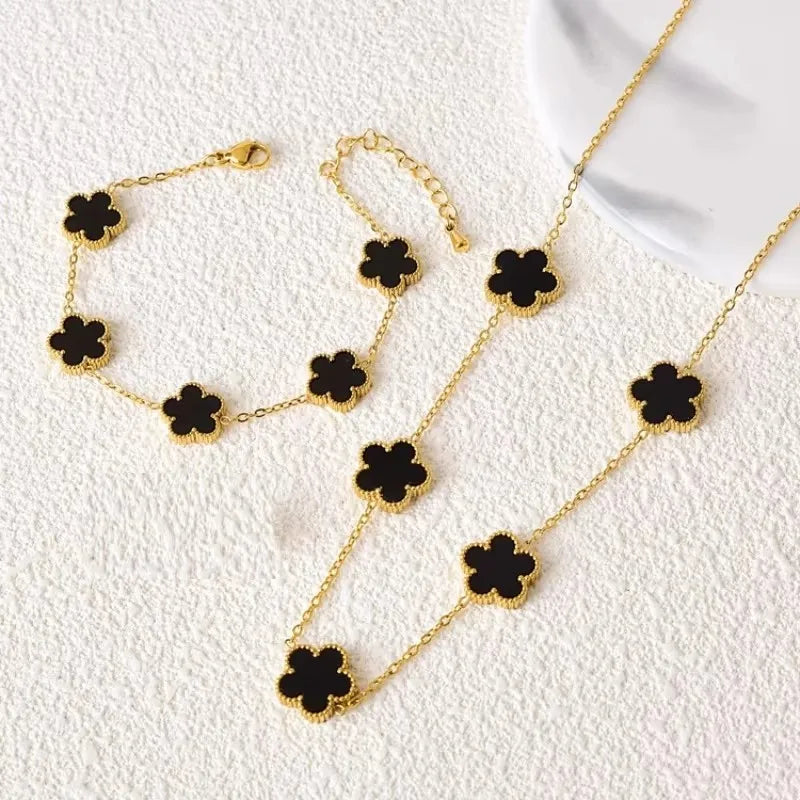 Plant Five Leaf Flower Set Gold-Plated - Bijoux Art