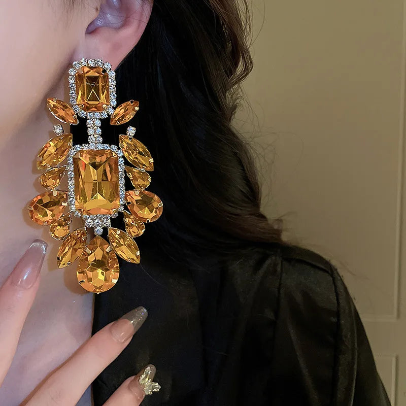 Orange Rhinestone Earrings - Bijoux Art