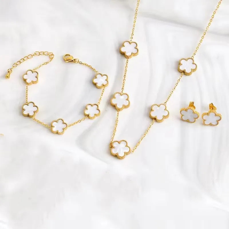 Plant Five Leaf Flower Set Gold-Plated - Bijoux Art