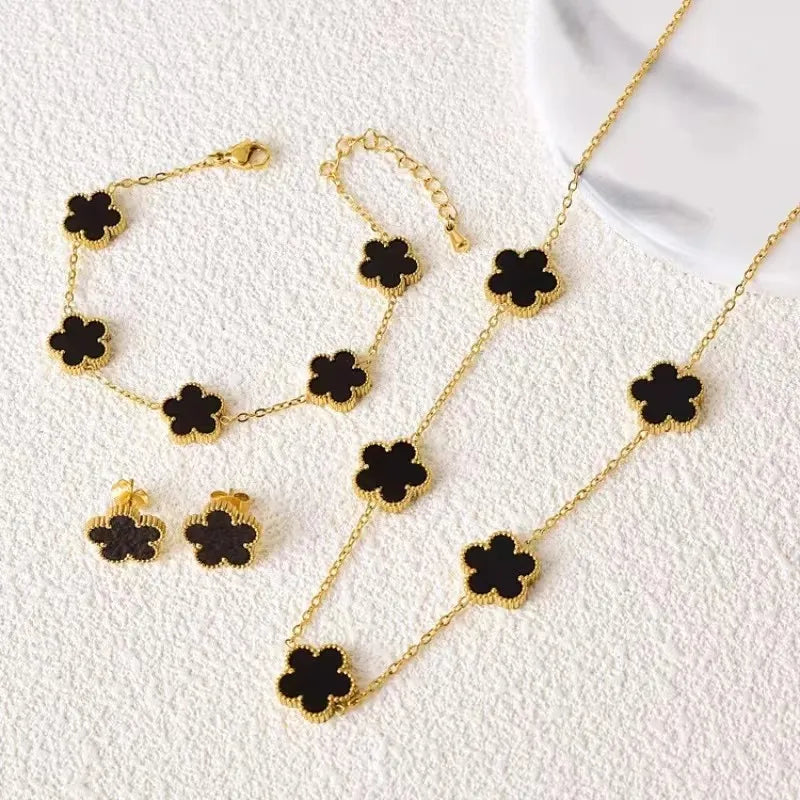 Plant Five Leaf Flower Set Gold-Plated - Bijoux Art