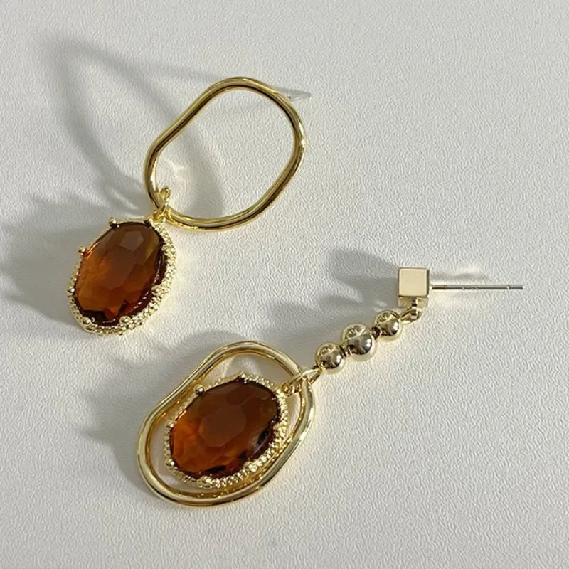 New Tan Crystal  Earrings - Bijoux Art