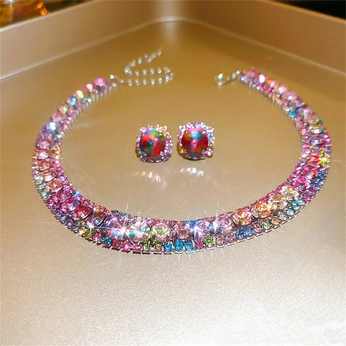 Luxury Crystal Necklace Earrings - Bijoux Art