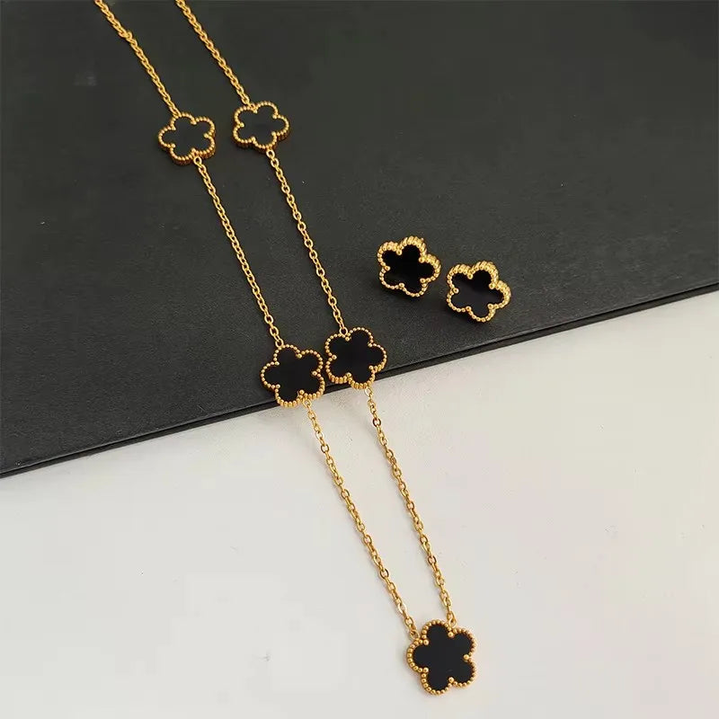 Plant Five Leaf Flower Set Gold-Plated - Bijoux Art