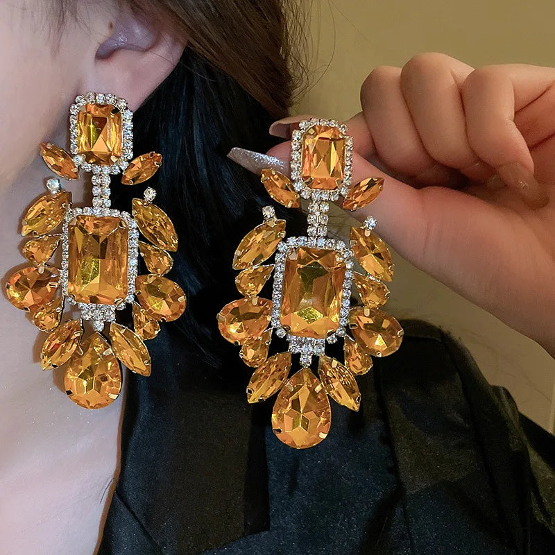 Orange Rhinestone Earrings - Bijoux Art