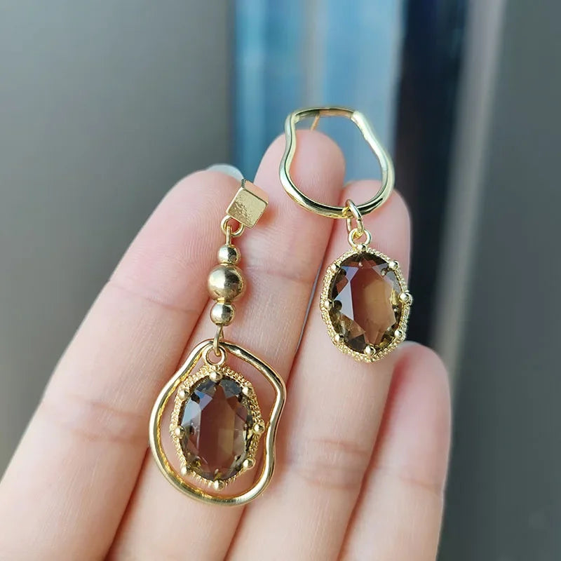 New Tan Crystal  Earrings - Bijoux Art